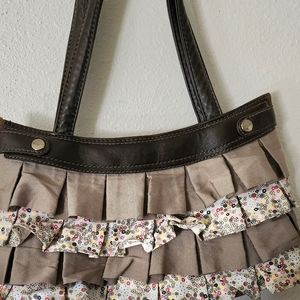 Thirty One Handbag Purse Brown Handles Ruffles